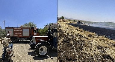 Biçerdöverden çıkan kıvılcım tarlayı yaktı